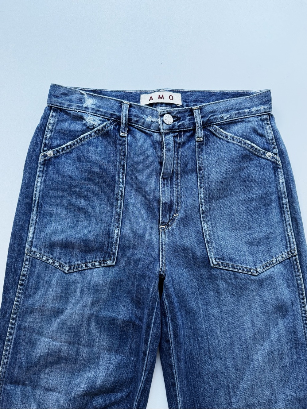 AMO Severine Cargo Jeans Size 28 Mid Rise Wide Leg Denim Lovely Blue Made in USA - Picture 6 of 11